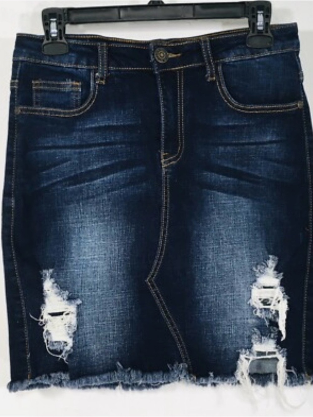Refuge Dark Blue Distressed Denim Mini Skirt